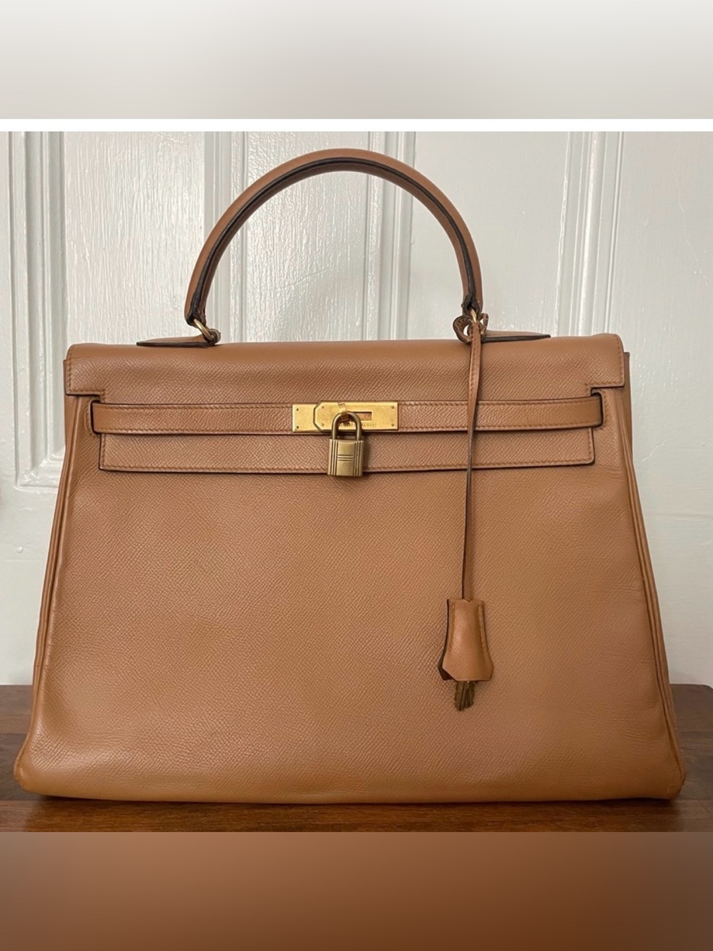 Vintage Hermès Kelly 35 in Gold Courchevel Leather Gold Plated Hardware